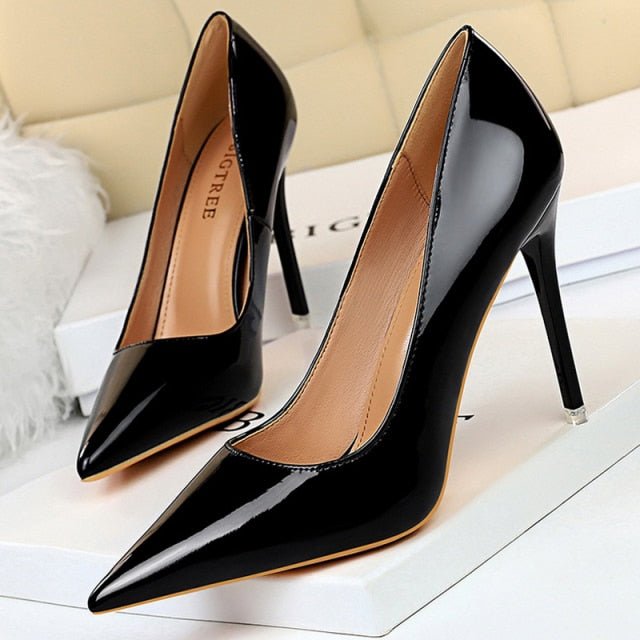 BIGTREE Classic Patent Leather Pointed Toe Stiletto Shoes - My She Shop