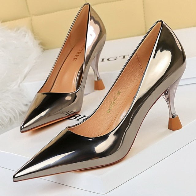 BIGTREE Classic Patent Leather Pointed Toe Stiletto Shoes - My She Shop