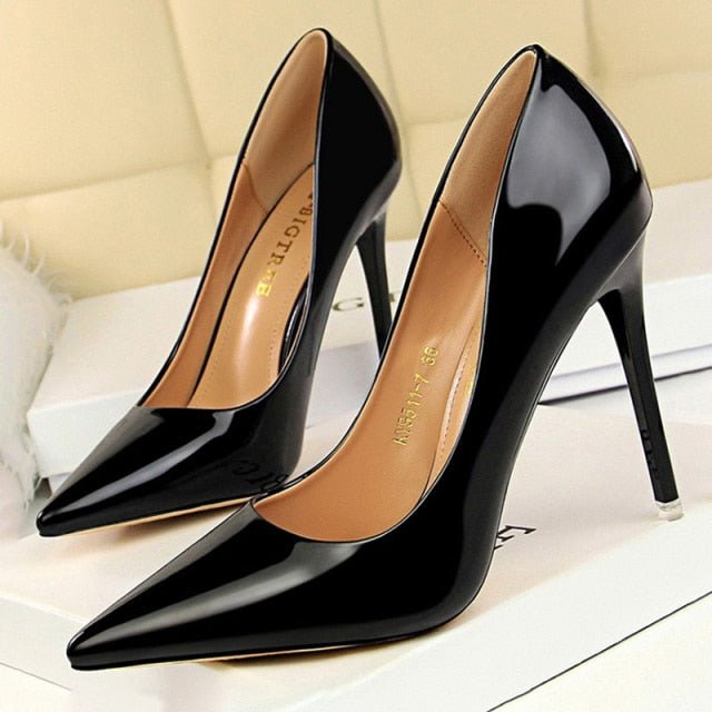 BIGTREE Classic Patent Leather Pointed Toe Stiletto Shoes - My She Shop