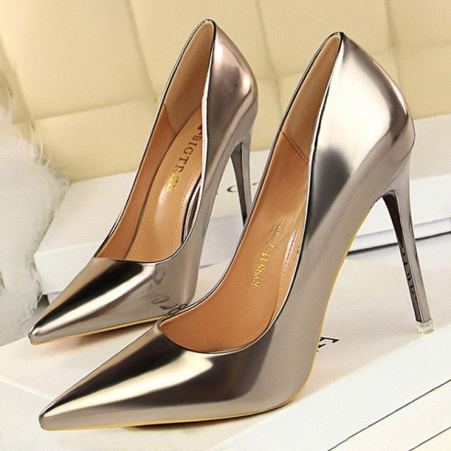 BIGTREE Classic Patent Leather Pointed Toe Stiletto Shoes - My She Shop