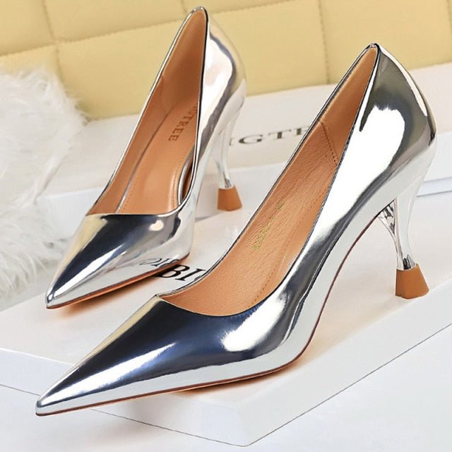 BIGTREE Classic Patent Leather Pointed Toe Stiletto Shoes - My She Shop