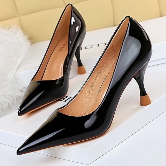 BIGTREE Classic Patent Leather Pointed Toe Stiletto Shoes - My She Shop