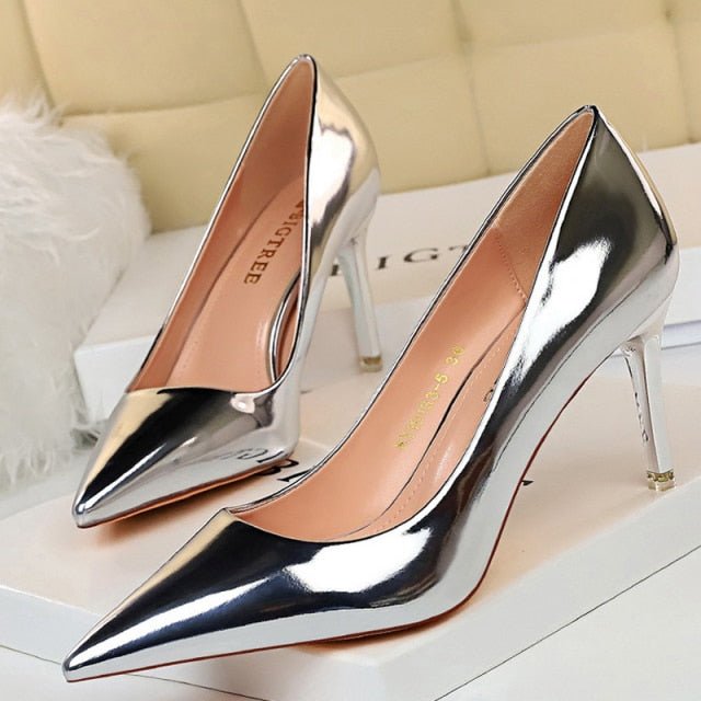 BIGTREE Classic Patent Leather Pointed Toe Stiletto Shoes - My She Shop