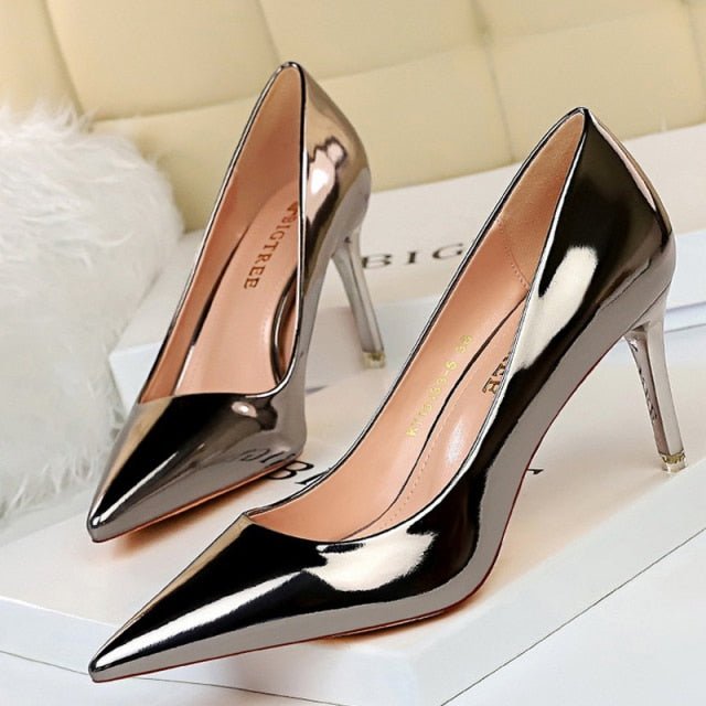 BIGTREE Classic Patent Leather Pointed Toe Stiletto Shoes - My She Shop