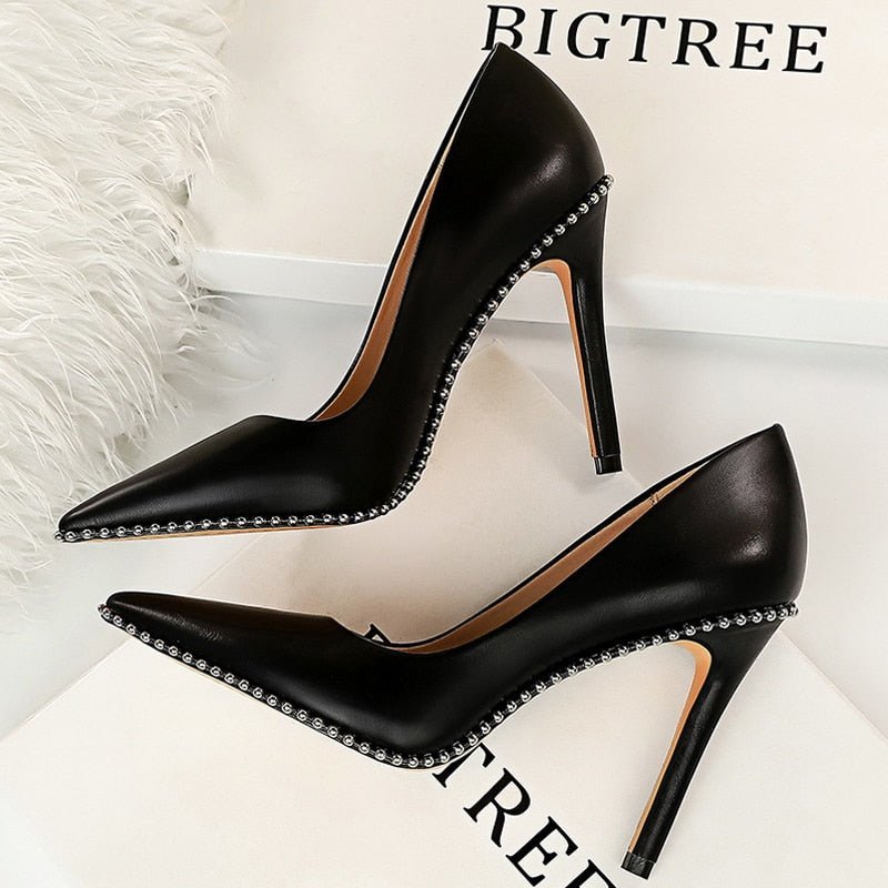 BIGTREE Classic Rivet Faux Leather Pointed Toe Shoes - My She Shop