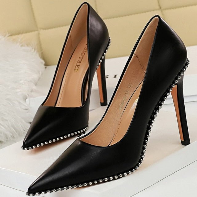 BIGTREE Classic Rivet Faux Leather Pointed Toe Shoes - My She Shop