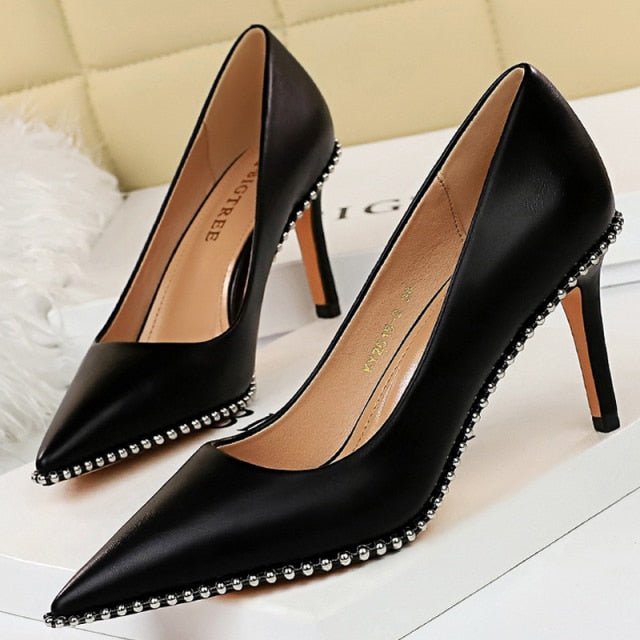 BIGTREE Classic Rivet Faux Leather Pointed Toe Shoes - My She Shop