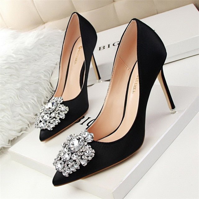 BIGTREE Fabulous Silk Satin Rhinestone Stiletto Shoes - My She Shop