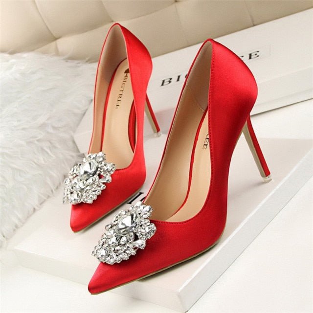 BIGTREE Fabulous Silk Satin Rhinestone Stiletto Shoes - My She Shop