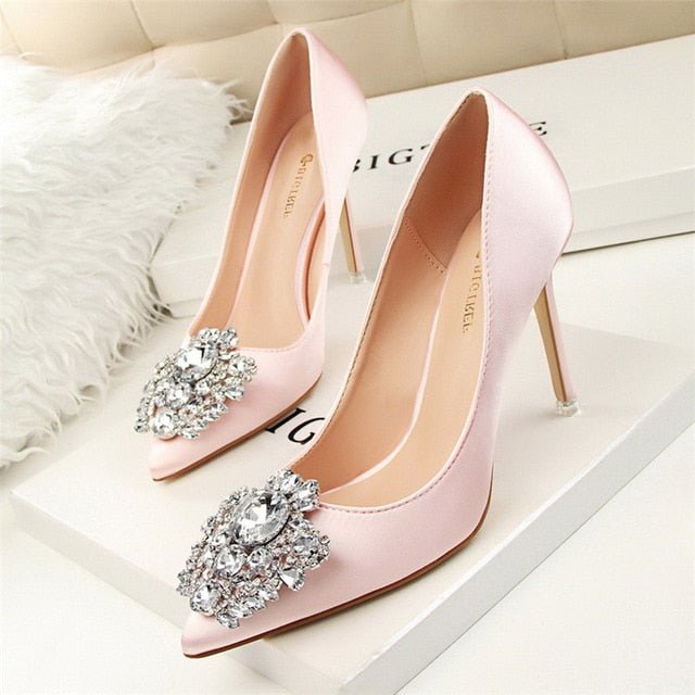 BIGTREE Fabulous Silk Satin Rhinestone Stiletto Shoes - My She Shop