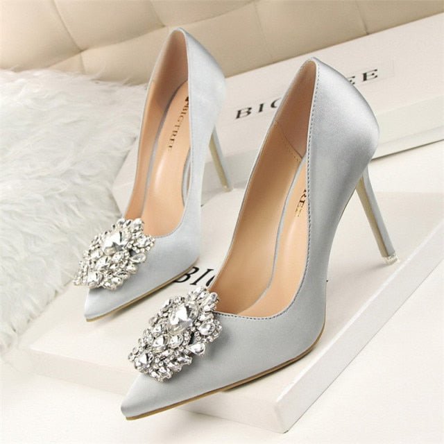 BIGTREE Fabulous Silk Satin Rhinestone Stiletto Shoes - My She Shop