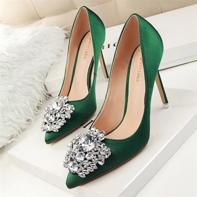 BIGTREE Fabulous Silk Satin Rhinestone Stiletto Shoes - My She Shop