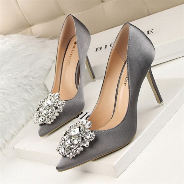 BIGTREE Fabulous Silk Satin Rhinestone Stiletto Shoes - My She Shop