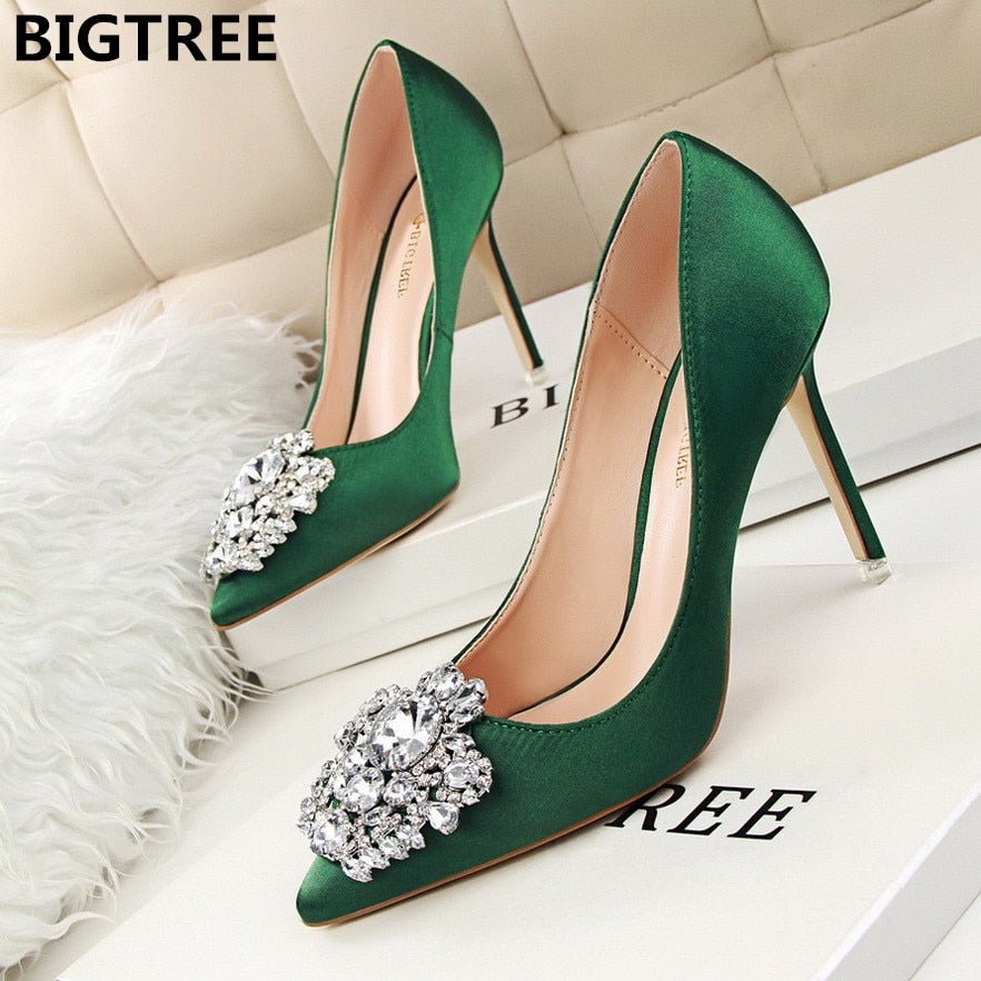 BIGTREE Fabulous Silk Satin Rhinestone Stiletto Shoes - My She Shop