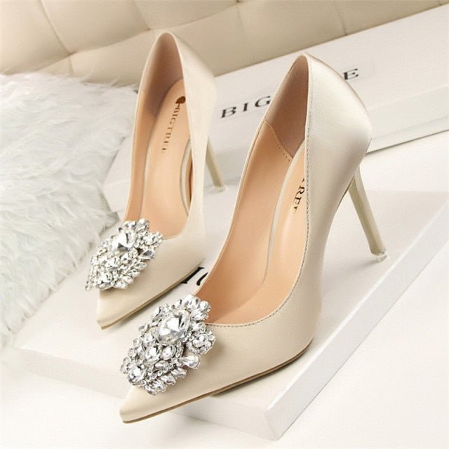 BIGTREE Fabulous Silk Satin Rhinestone Stiletto Shoes - My She Shop