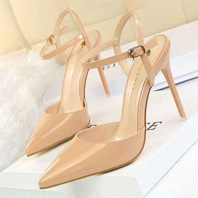 BIGTREE Patent Leather Closed or Peep Toe Ankle Buckle Stiletto Shoes - My She Shop