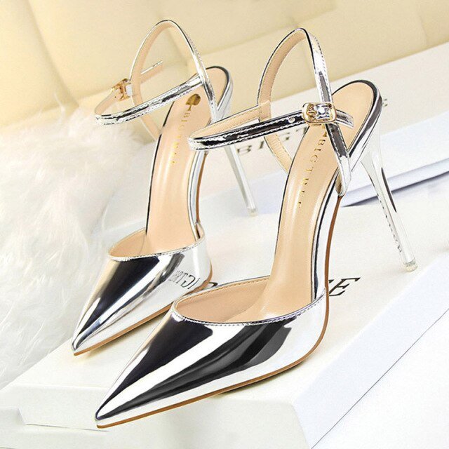 BIGTREE Patent Leather Closed or Peep Toe Ankle Buckle Stiletto Shoes - My She Shop