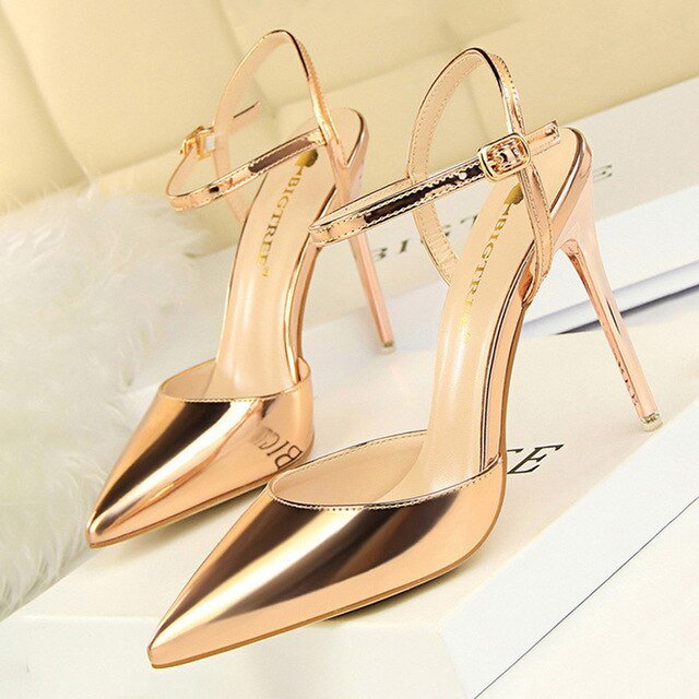 BIGTREE Patent Leather Closed or Peep Toe Ankle Buckle Stiletto Shoes - My She Shop