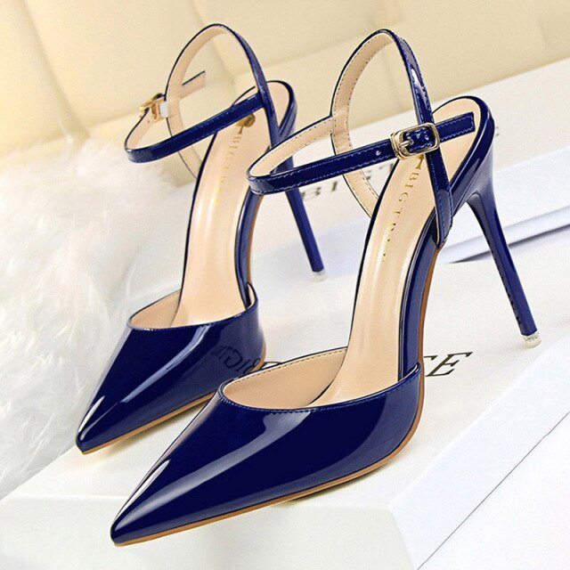 BIGTREE Patent Leather Closed or Peep Toe Ankle Buckle Stiletto Shoes - My She Shop