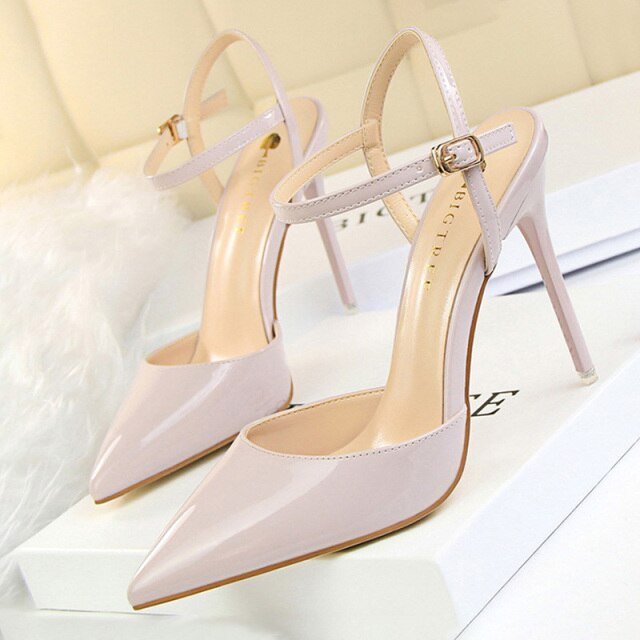 BIGTREE Patent Leather Closed or Peep Toe Ankle Buckle Stiletto Shoes - My She Shop