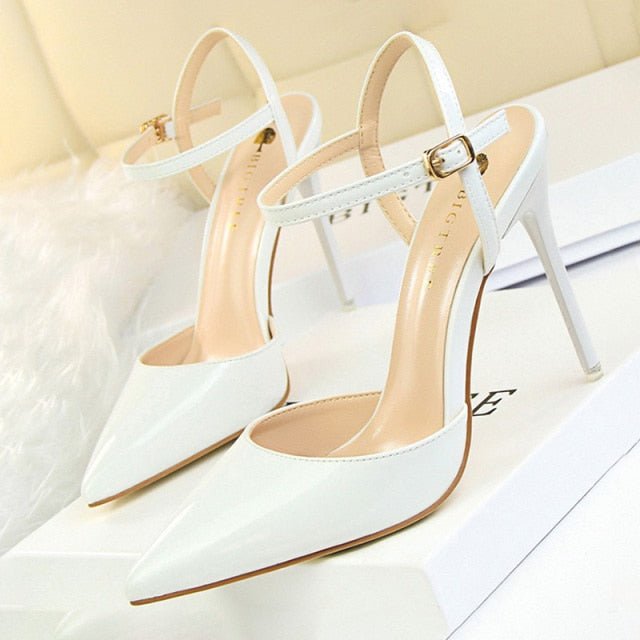 BIGTREE Patent Leather Closed or Peep Toe Ankle Buckle Stiletto Shoes - My She Shop