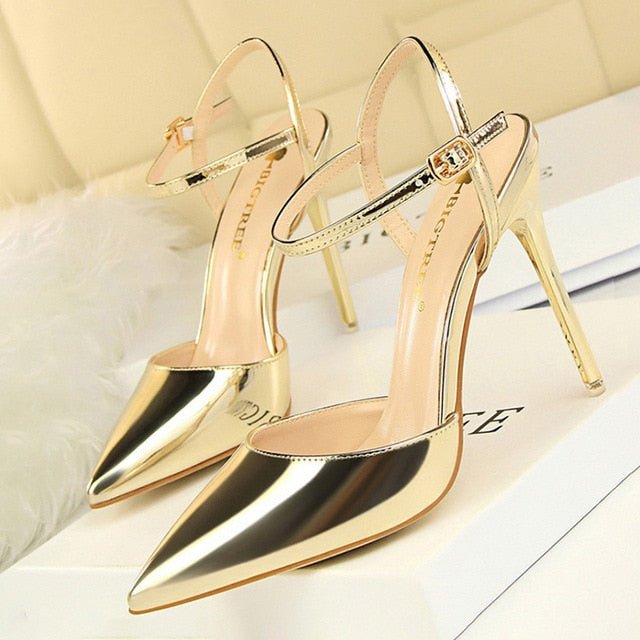 BIGTREE Patent Leather Closed or Peep Toe Ankle Buckle Stiletto Shoes - My She Shop