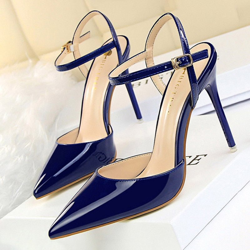 BIGTREE Patent Leather Closed or Peep Toe Ankle Buckle Stiletto Shoes - My She Shop