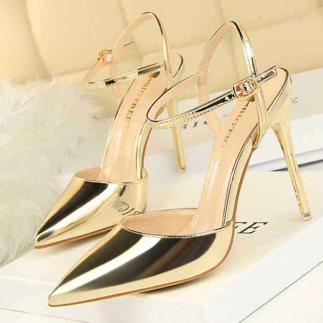 BIGTREE Popular Patent Leather Ankle Strap or Full Back Stiletto Shoes - My She Shop