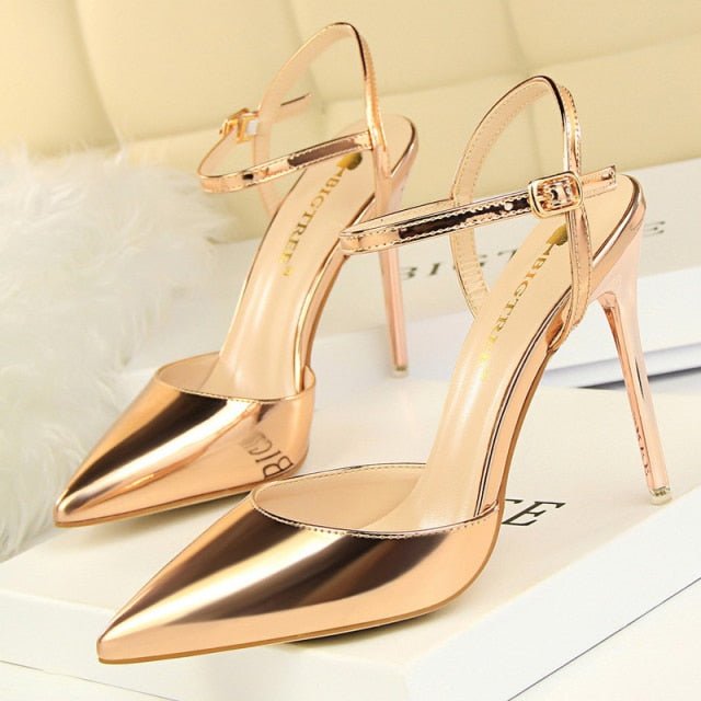 BIGTREE Popular Patent Leather Ankle Strap or Full Back Stiletto Shoes - My She Shop