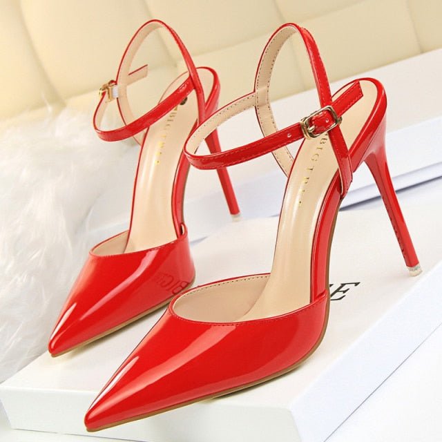 BIGTREE Popular Patent Leather Ankle Strap or Full Back Stiletto Shoes - My She Shop