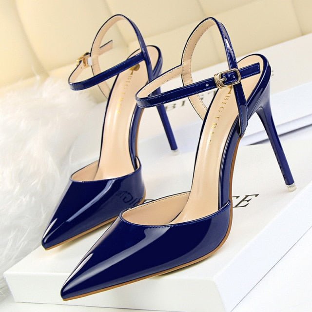 BIGTREE Popular Patent Leather Ankle Strap or Full Back Stiletto Shoes - My She Shop