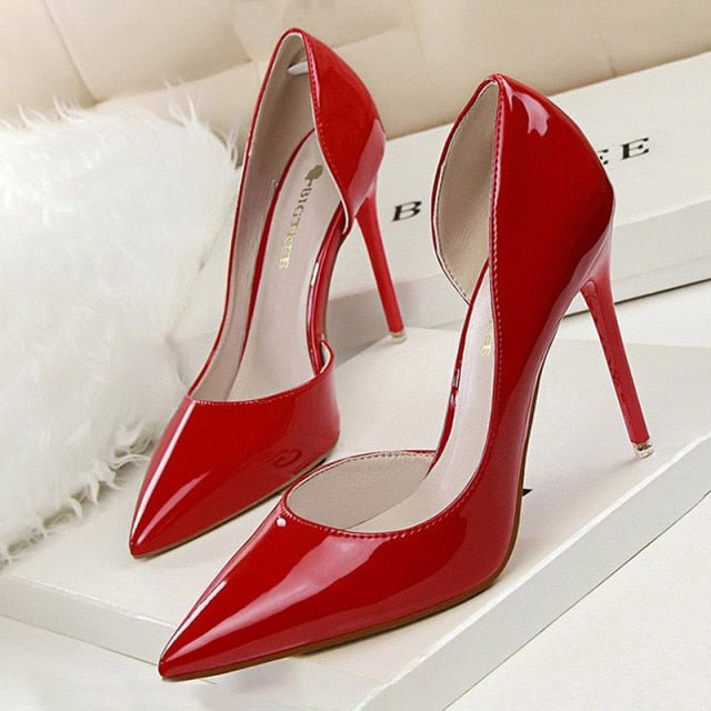 BIGTREE Popular Patent Leather Ankle Strap or Full Back Stiletto Shoes - My She Shop