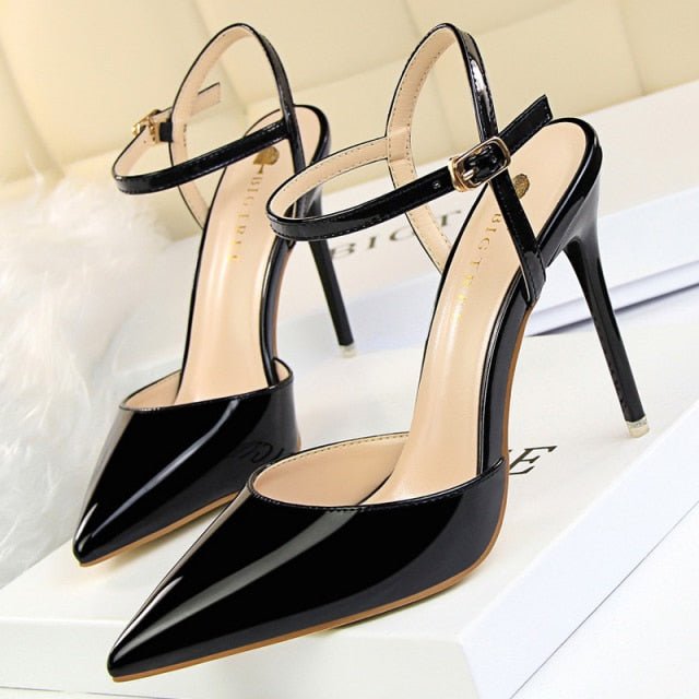 BIGTREE Popular Patent Leather Ankle Strap or Full Back Stiletto Shoes - My She Shop