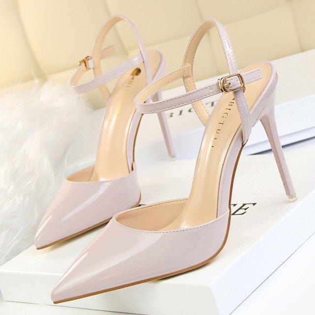 BIGTREE Popular Patent Leather Ankle Strap or Full Back Stiletto Shoes - My She Shop