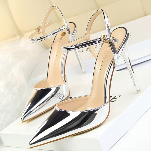 BIGTREE Popular Patent Leather Ankle Strap or Full Back Stiletto Shoes - My She Shop