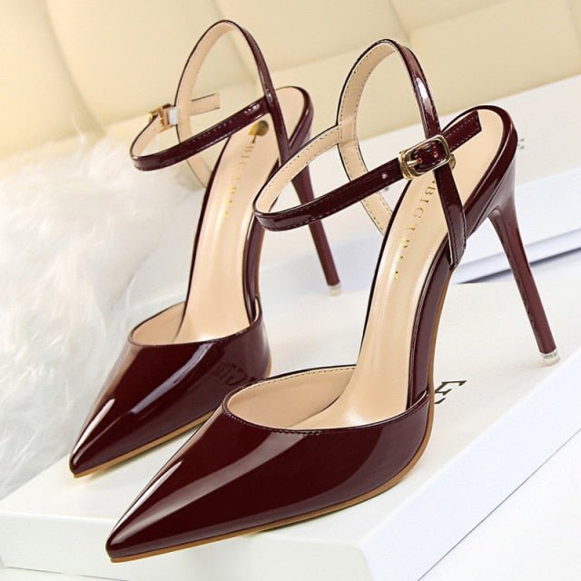 BIGTREE Popular Patent Leather Ankle Strap or Full Back Stiletto Shoes - My She Shop