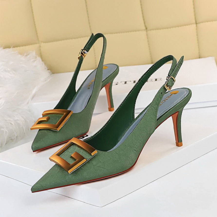 BIGTREE Slingback Pointed Toe G Buckle Shoes - My She Shop