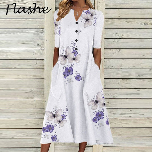 BISHAN Beautiful A-Line Empire Waste Side Pocket Dress - My She Shop