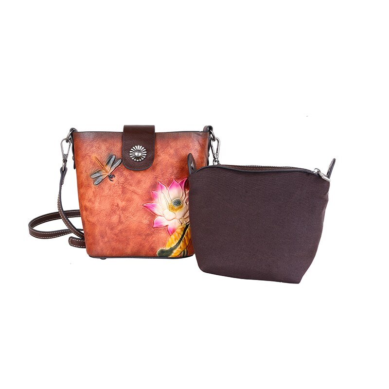 BOLAIER Bucket Messenger Leather Floral Embossed Shoulder Bag - My She Shop