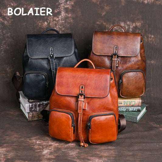 BOLAIER Classic Leather Unisex Backpack - My She Shop