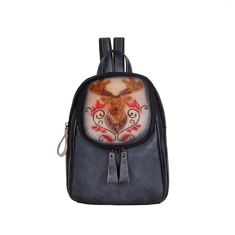 BOLAIER Leather Large-Capacity Deer Emblem Unisex Backpack Bag - My She Shop