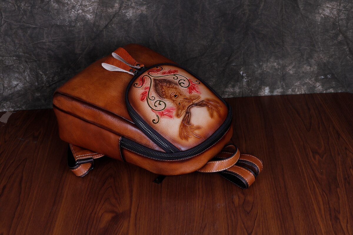 BOLAIER Leather Large-Capacity Deer Emblem Unisex Backpack Bag - My She Shop