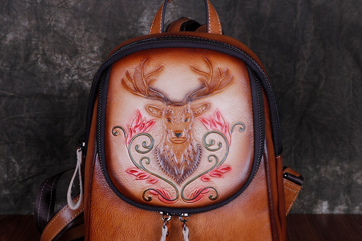 BOLAIER Leather Large-Capacity Deer Emblem Unisex Backpack Bag - My She Shop