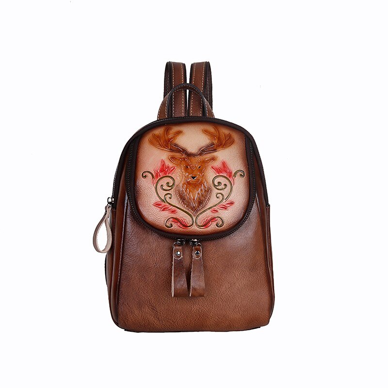 BOLAIER Leather Large-Capacity Deer Emblem Unisex Backpack Bag - My She Shop