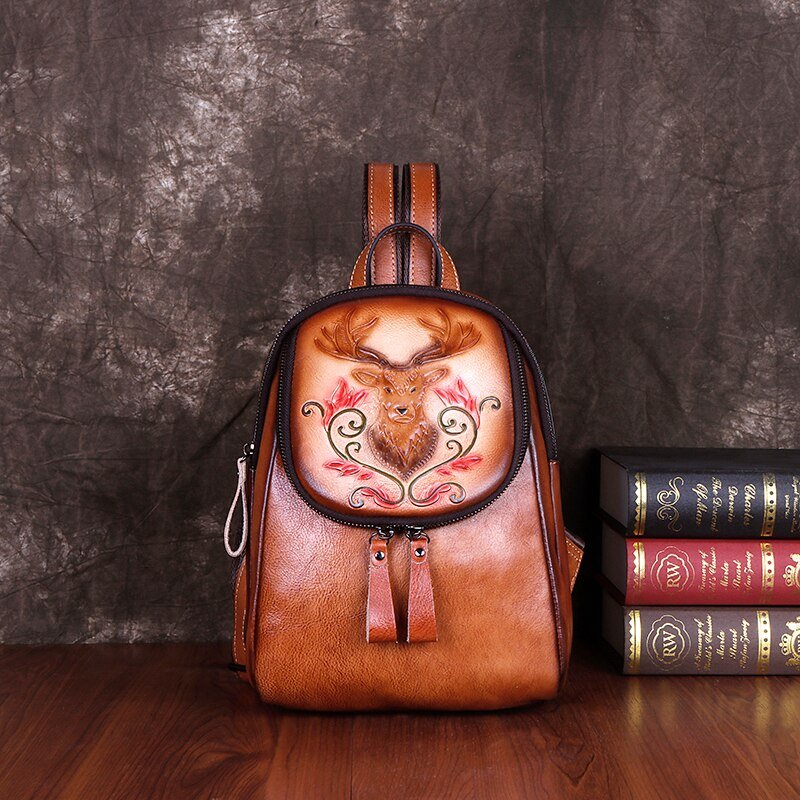 BOLAIER Leather Large-Capacity Deer Emblem Unisex Backpack Bag - My She Shop