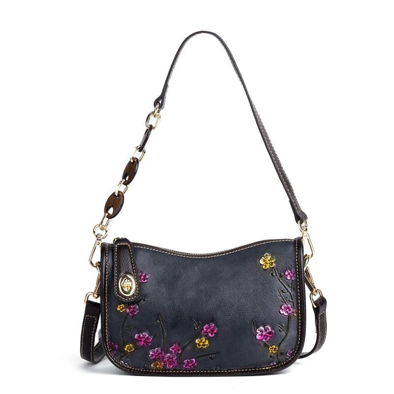 BOLAIER Leather Saddle Clutch Style Floral Embossed Shoulder Bag - My She Shop