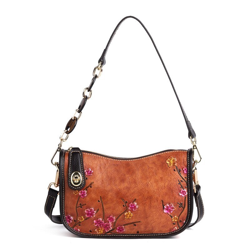 BOLAIER Leather Saddle Clutch Style Floral Embossed Shoulder Bag - My She Shop