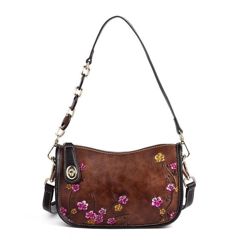 BOLAIER Leather Saddle Clutch Style Floral Embossed Shoulder Bag - My She Shop