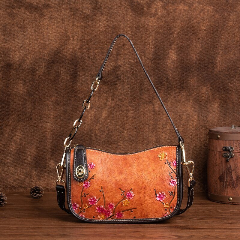 BOLAIER Leather Saddle Clutch Style Floral Embossed Shoulder Bag - My She Shop