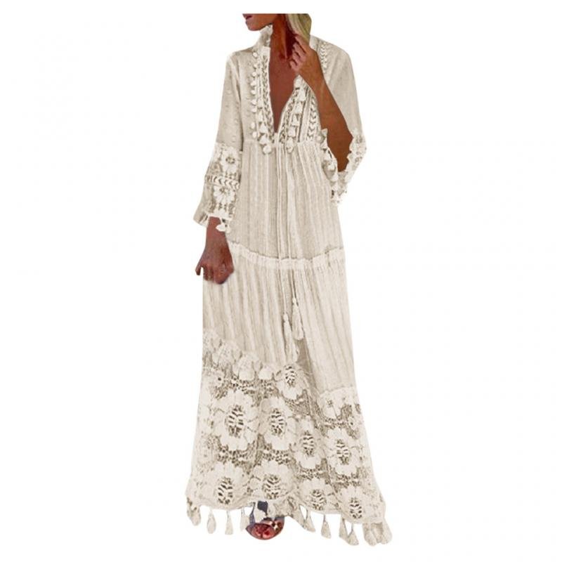 Butterfly Sleeve V-Neck Cotton-Poly Blend Boho Style Maxi Dress - My She Shop